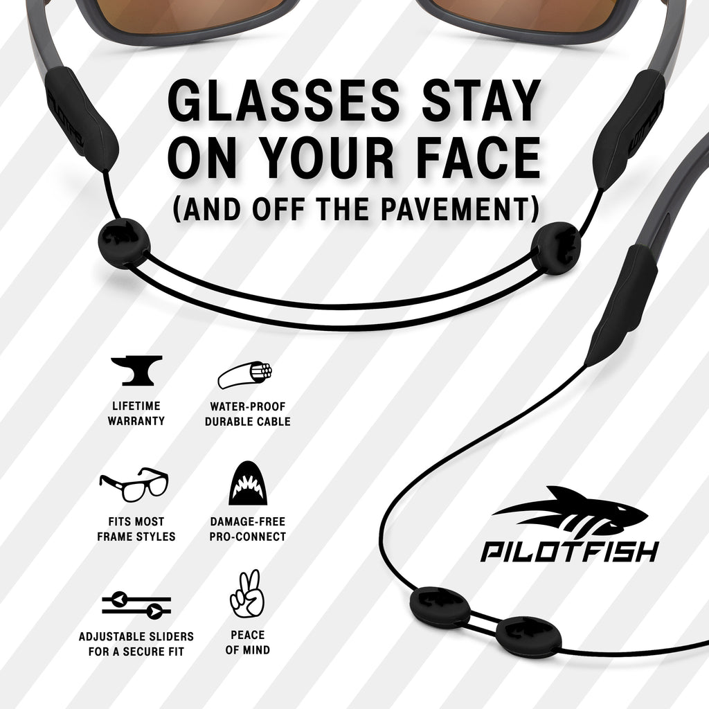 Pilotfish No Tail Adjustable Eyewear Retainer Cable Strap: Sunglasses, Eyeglasses, Glasses (14 inch, Tactical Black)